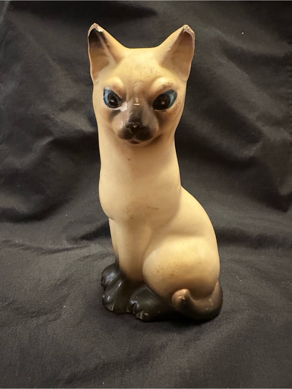 Vintage Mid Century Siamese Cat Figurine Blue Eyes 50’s-60’s READ